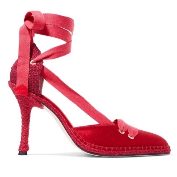 Manolo Blahnik Castaner espadrille high heeled Red burgundy Shoes made in Spain - Picture 2 of 16